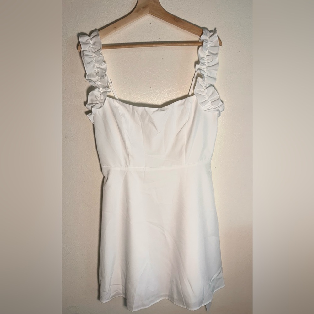 White Ruffle Strap Mini Dress